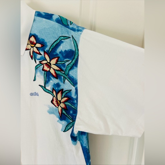Vintage 80’s Adidas Women’s Sz M Tropical Floral S/S Button Up Polo Shirt EUC - Picture 3 of 8